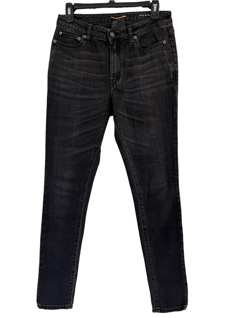 Yves Saint Laurent $1190 Washed Black Denim Jeans slim fit 29" waist mid-rise